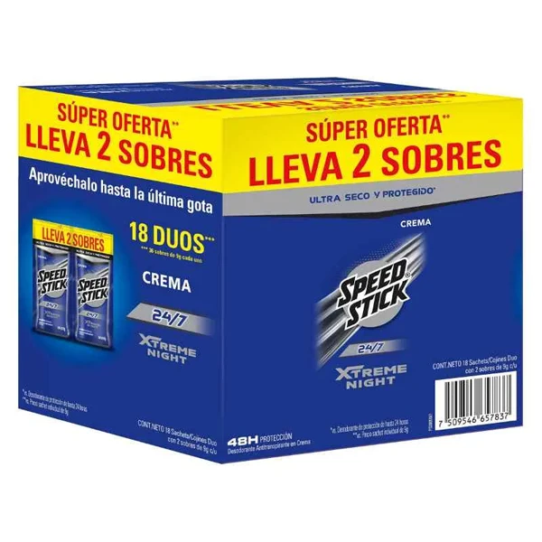 Desodorante Speed Stick Crema Dúos en display de 18 sachets