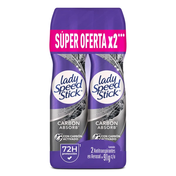 Desodorante Lady Speed Stick Carbón Absorbente en empaque por 2 sprays