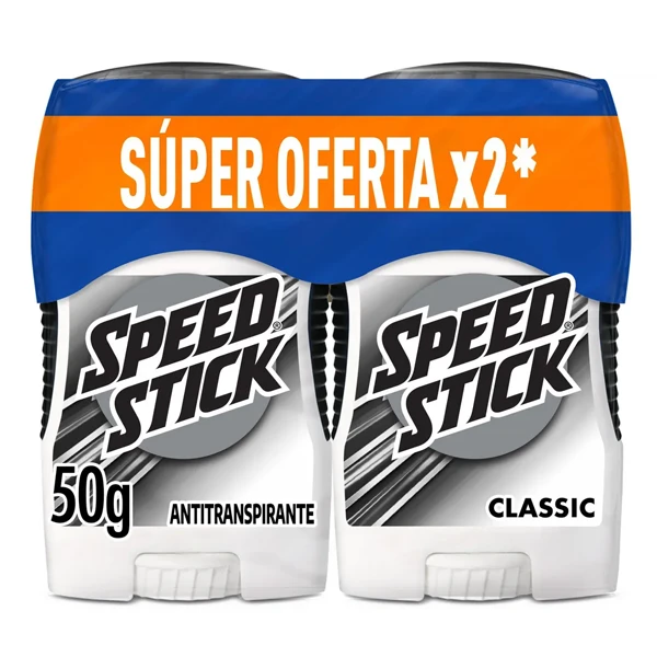 Desodorante Speed Stick Classic en barra de 50 gr en paquete de 2 unidades