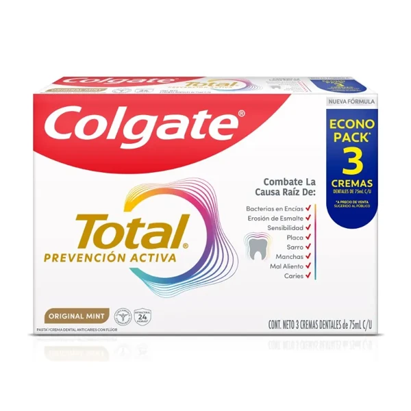 Crema Colgate Total Original Mint de 75 ml en empaque de 3 unidades