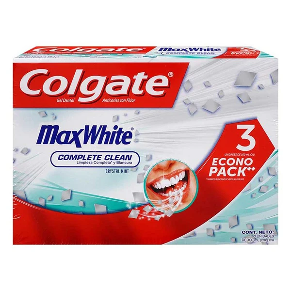 Crema dental Colgate max white por 3 unidades de 100 ml