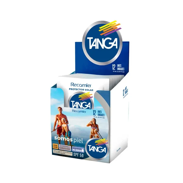 Bloqueador Tanga SPF 50 en display de 12 sachets