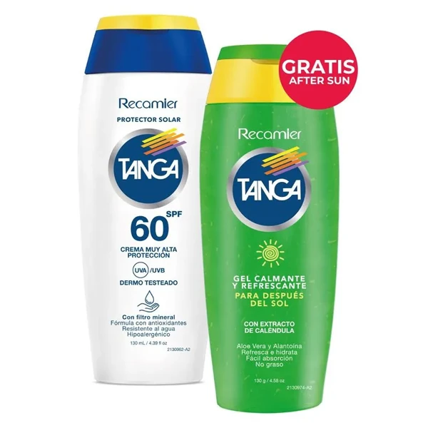 Bloqueador Tanga crema SPF 60 de 130 ml + Gel After Sun de 130 ml
