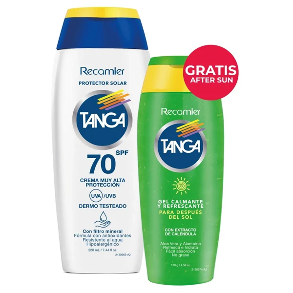 Bloqueador Tanga crema SPF 70 de 220 ml + Gel After Sun de 130 ml