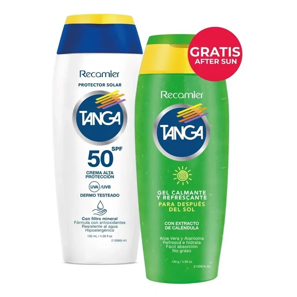 Bloqueador Tanga SPF 50 de 130 ml + gel After Sun de 85 ml